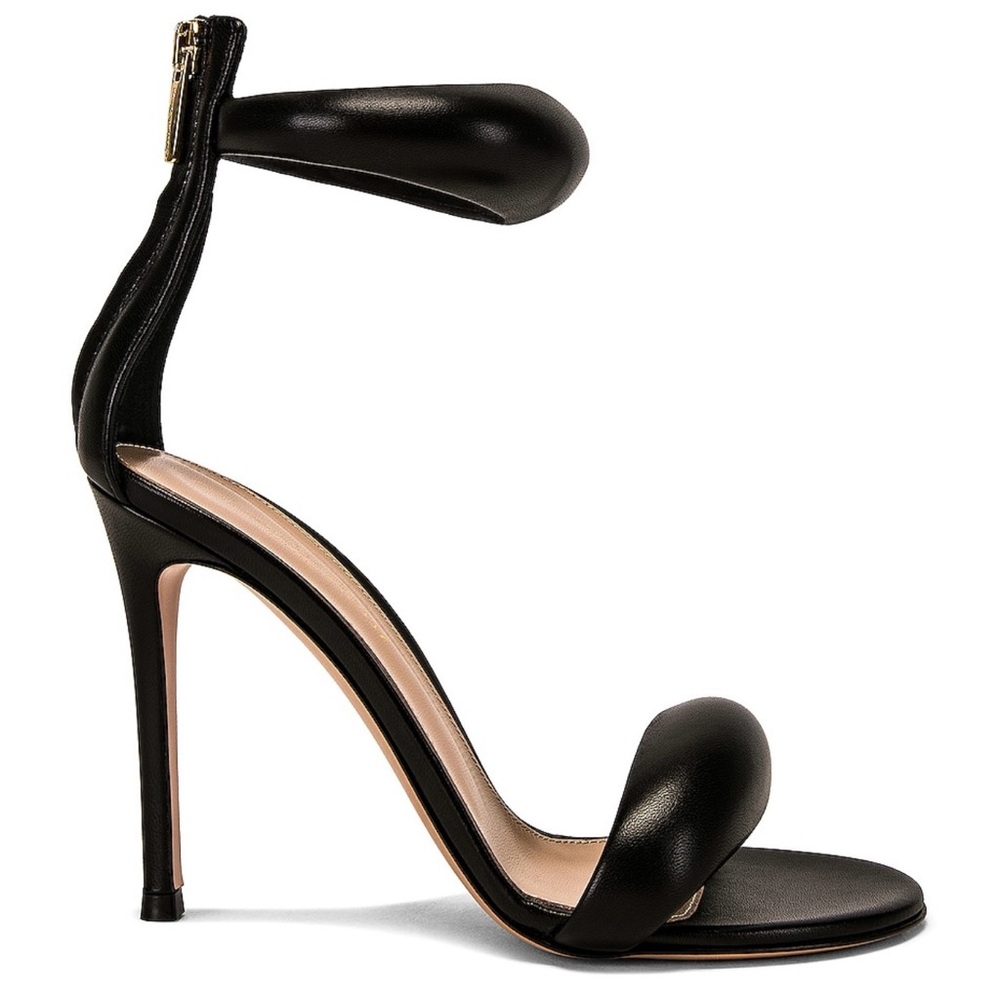 Gianvito Rossi Bijoux Black Nero Lambskin Napa Leather Ankle Strap Heels 37.5